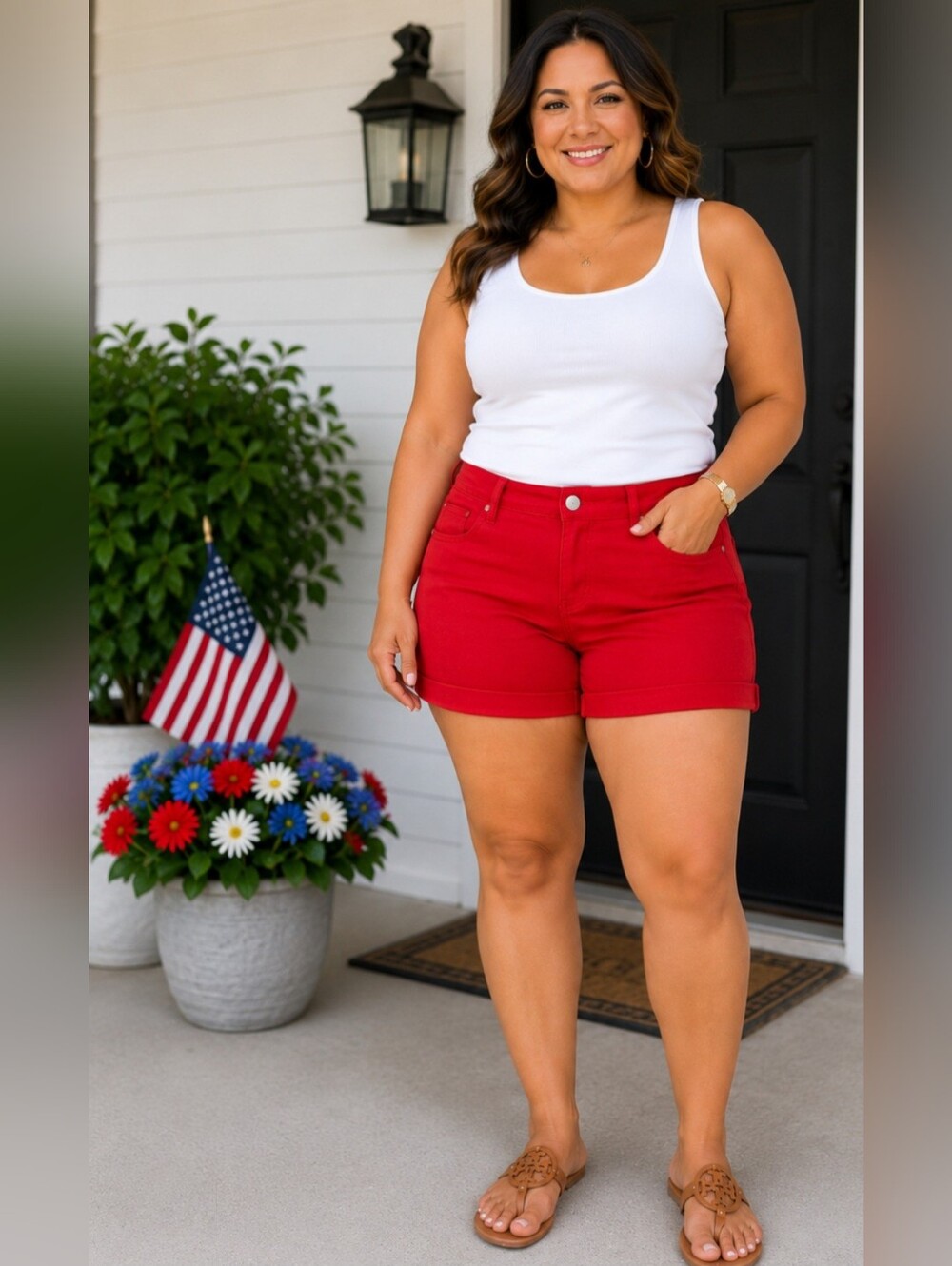 APT. 9 Red Mid Rise Cuffed Shorts 4th of July Summer - Size 12